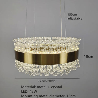 Lustre Nordique Lumière Luxe Salon Led en Cristal Moderne