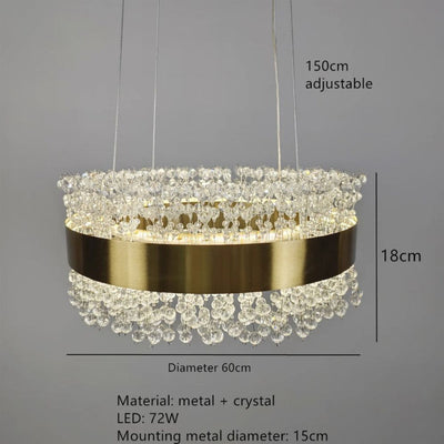Lustre Nordique Lumière Luxe Salon Led en Cristal Moderne