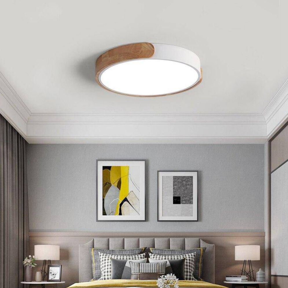 Nordique Moderne Noyer Bois Texture Led Plafonnier pour Chambre - Lumiine
