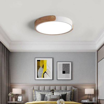 Nordique Moderne Noyer Bois Texture Led Plafonnier pour Chambre - Lumiine
