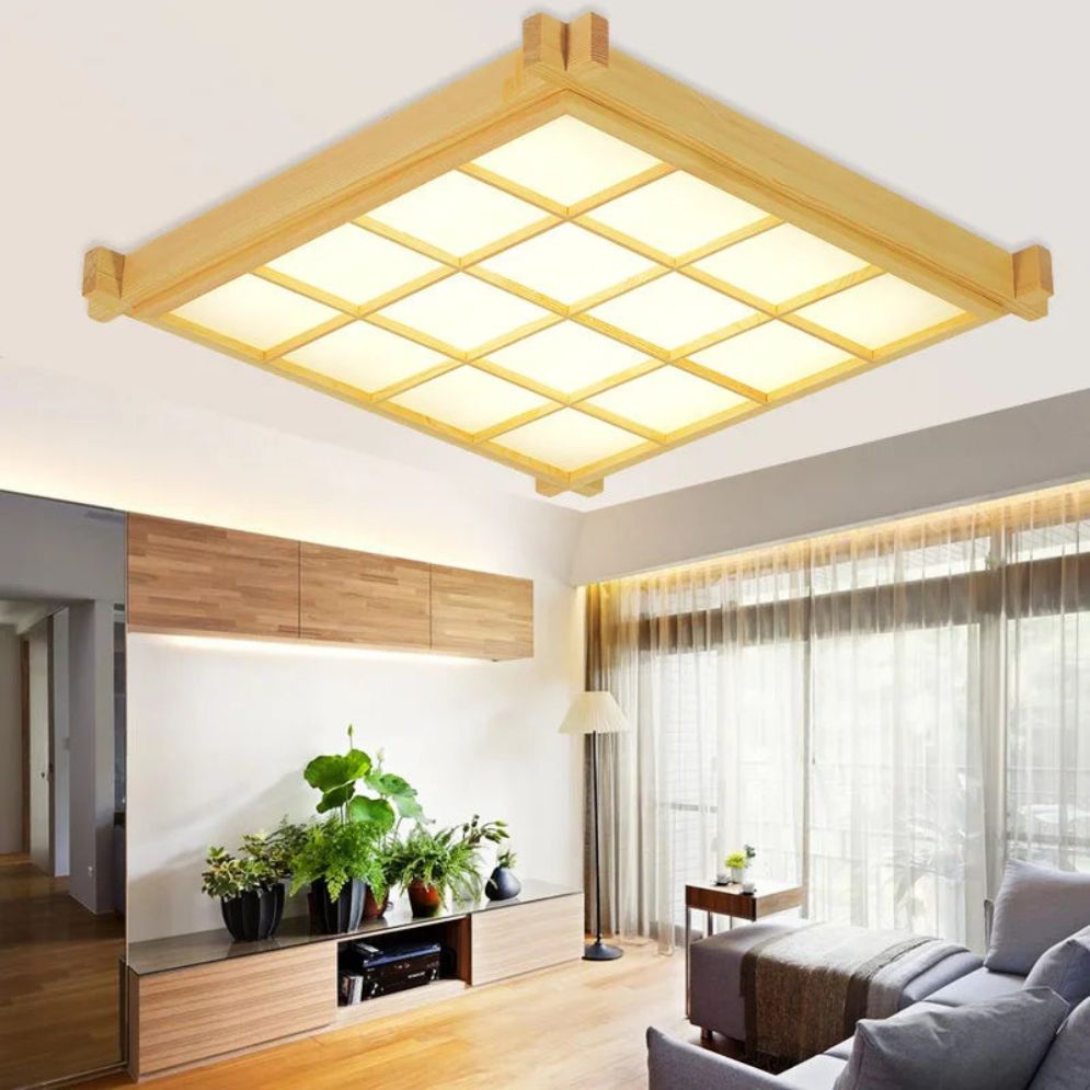 Nouveau Plafonnier Chinois Ultra Mince en Grain de Bois - Lumiine