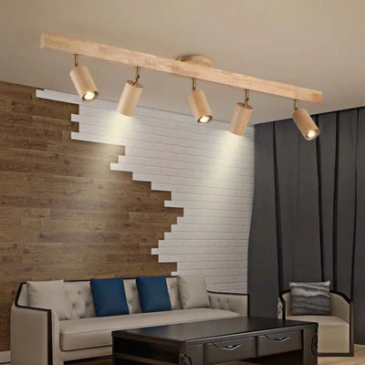 Plafonnier en Bois avec Plusieurs Spots Colorés Cylindriques - Lumiine
