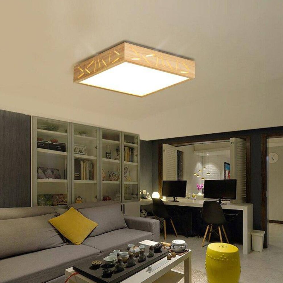 Plafonnier Led Géométrique et Base en Bois Geometry - Lumiine