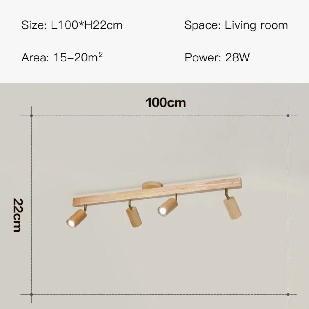 Plafonnier Led Moderne en Bois avec Projecteur sur Rail - Lumiine