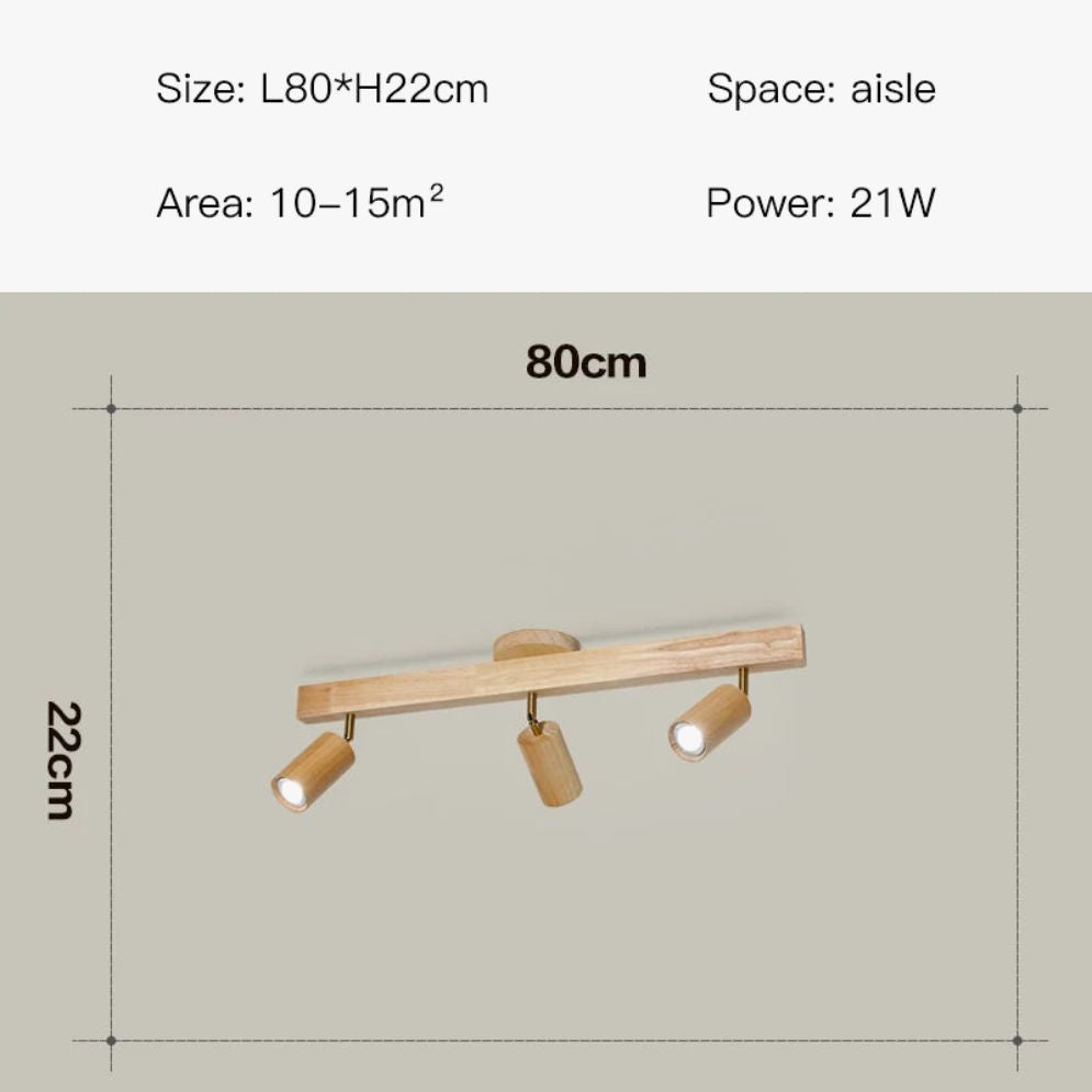 Plafonnier Led Moderne en Bois avec Projecteur sur Rail - Lumiine