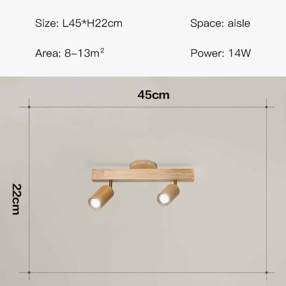 Plafonnier Led Moderne en Bois avec Projecteur sur Rail - Lumiine