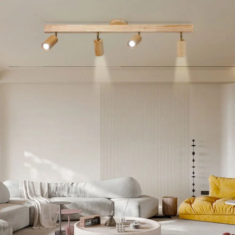 Plafonnier Led Moderne en Bois avec Projecteur sur Rail - Lumiine