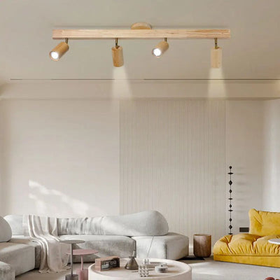 Plafonnier Led Moderne en Bois avec Projecteur sur Rail - Lumiine