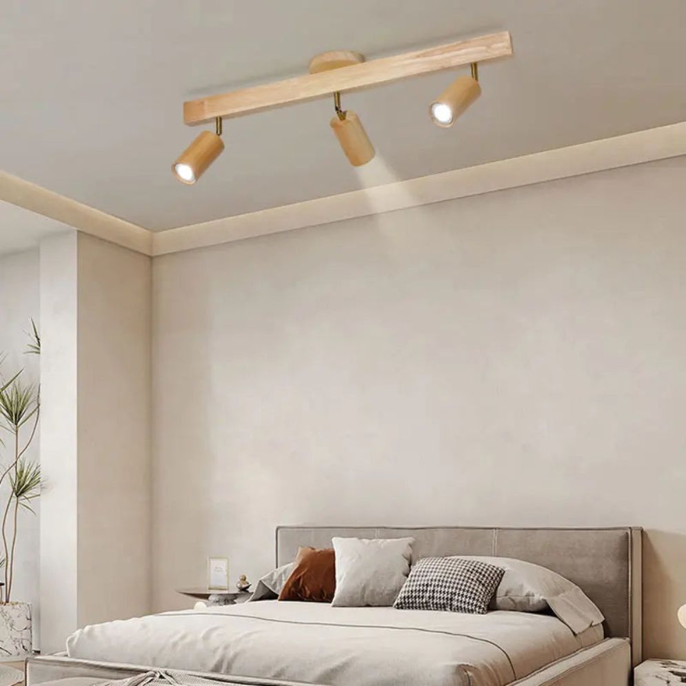 Plafonnier Led Moderne en Bois avec Projecteur sur Rail - Lumiine