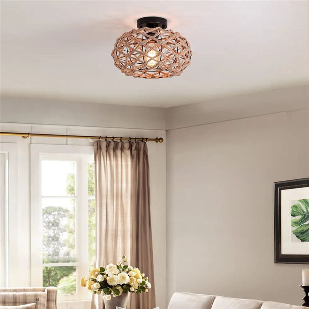Plafonnier Led Nordique Ajouré en Corde de Chanvre - Lumiine