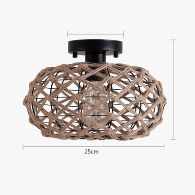 Plafonnier Led Nordique Ajouré en Corde de Chanvre