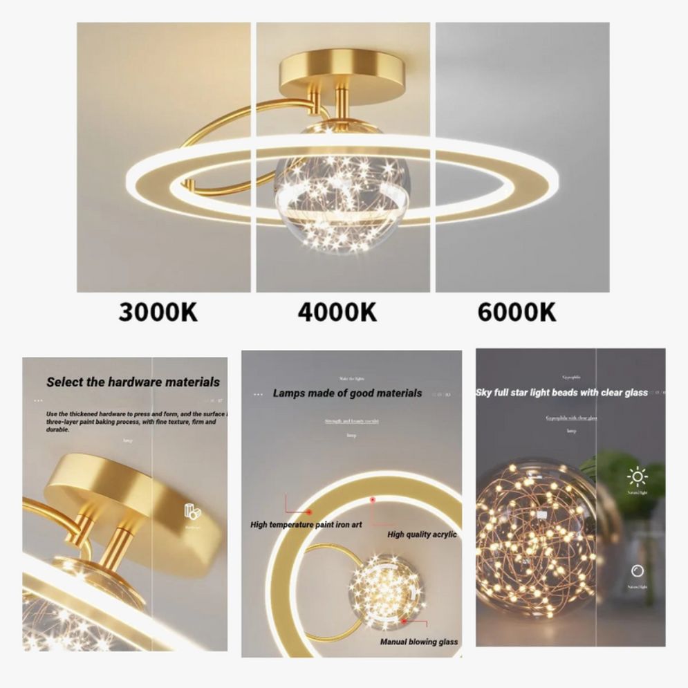 Plafonnier Led Nordique en Verre Boule Créative Dorée
