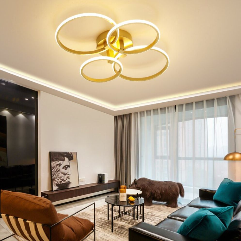 Plafonnier Led Suspendu Design Moderne avec Anneaux Brossés - Lumiine
