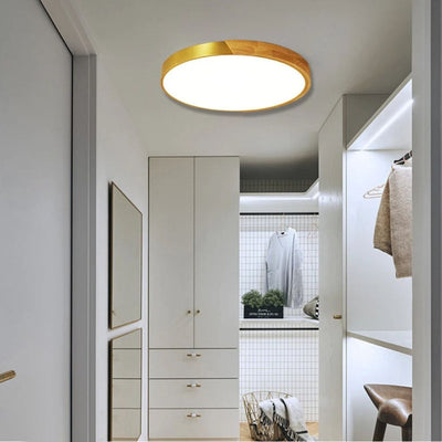 Plafonnier Led Télécommandé Moderne Grain de Bois Doré - Lumiine
