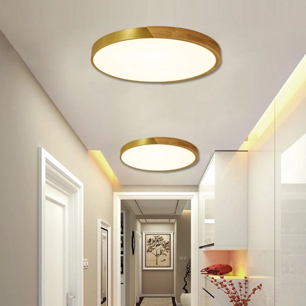 Plafonnier Led Télécommandé Moderne Grain de Bois Doré - Lumiine