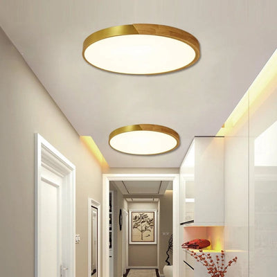 Plafonnier Led Télécommandé Moderne Grain de Bois Doré - Lumiine