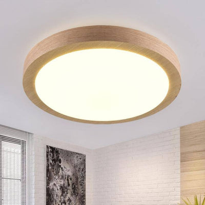 Plafonnier Moderne Led Rond en Bois Style Nordique - Lumiine
