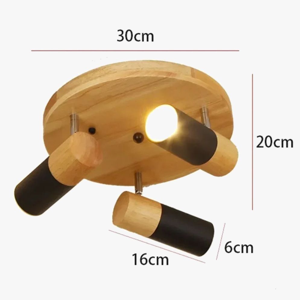 Plafonnier Nordique en Bois avec Projecteur Rotatif Réglable