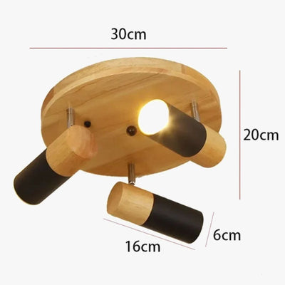 Plafonnier Nordique en Bois avec Projecteur Rotatif Réglable