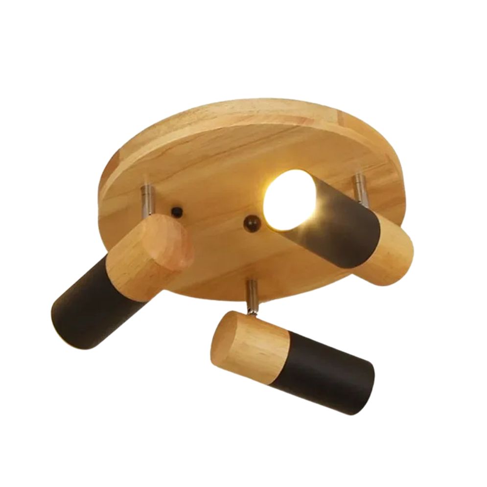 Plafonnier Nordique en Bois avec Projecteur Rotatif Réglable