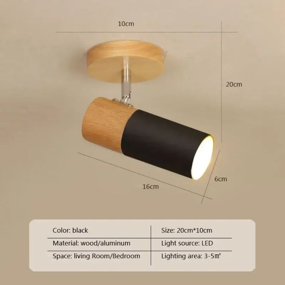 Plafonnier Nordique en Bois avec Projecteur Rotatif Réglable