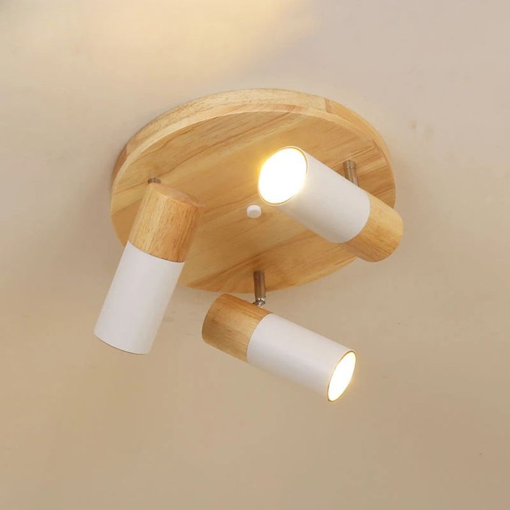 Plafonnier Nordique en Bois avec Projecteur Rotatif Réglable