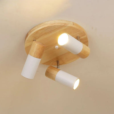 Plafonnier Nordique en Bois avec Projecteur Rotatif Réglable