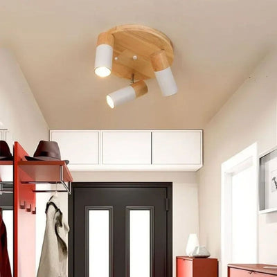 Plafonnier Nordique en Bois avec Projecteur Rotatif Réglable