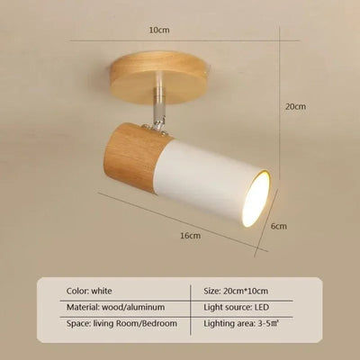 Plafonnier Nordique en Bois avec Projecteur Rotatif Réglable