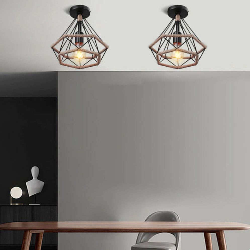 Plafonniers Vintage Noirs avec Lampes en Cage - Lumiine