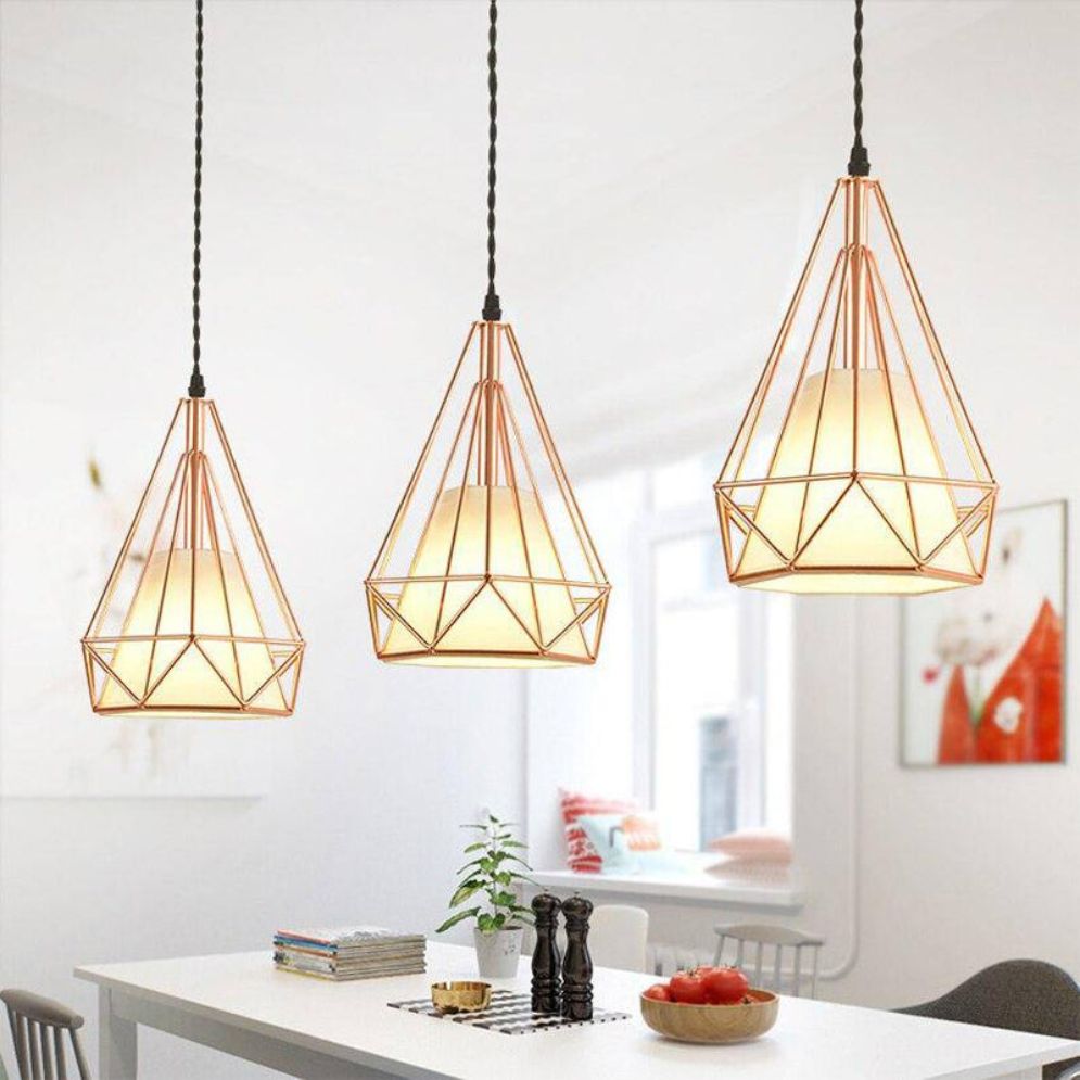 Suspension Cage Diamant Vintage Rose ou Noir - Lumiine
