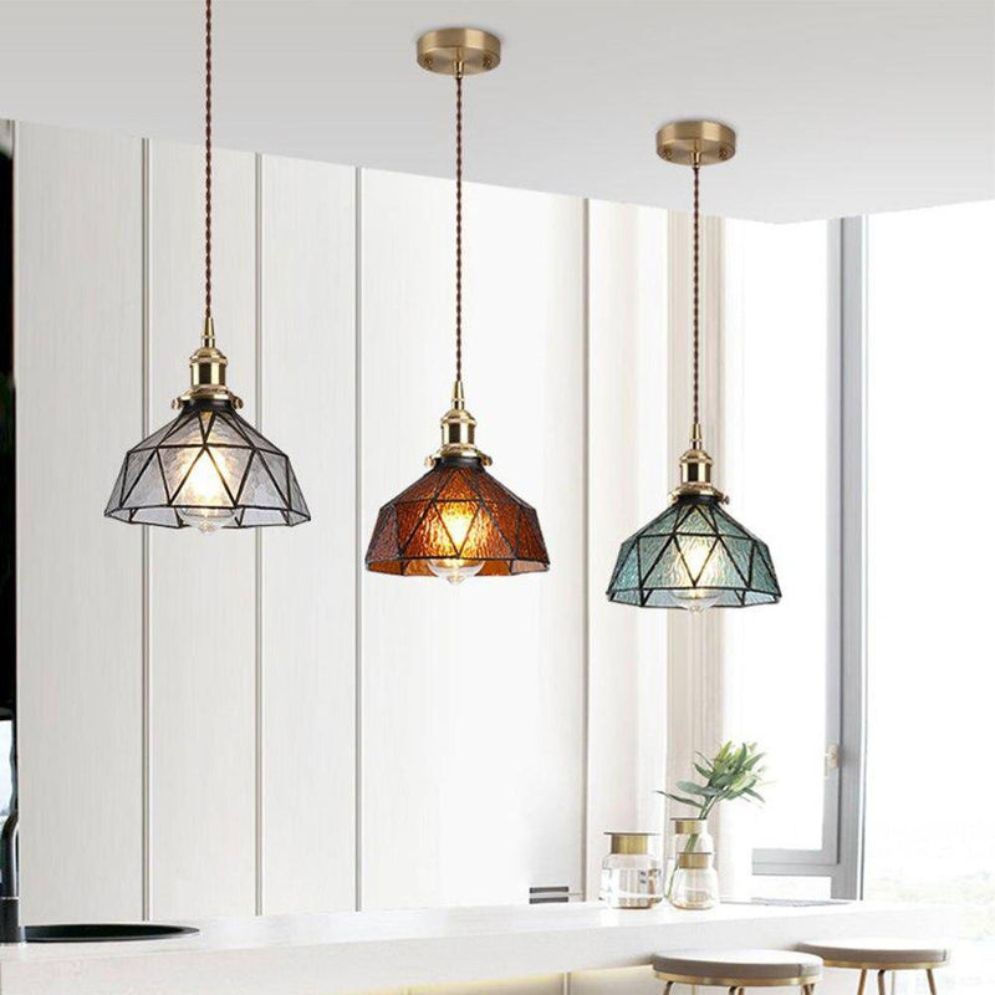 Suspension Design à LED avec Abat-Jour en Verre Rétro - Lumiine