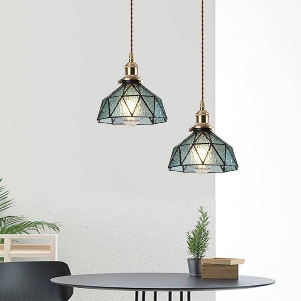 Suspension Design à LED avec Abat-Jour en Verre Rétro - Lumiine
