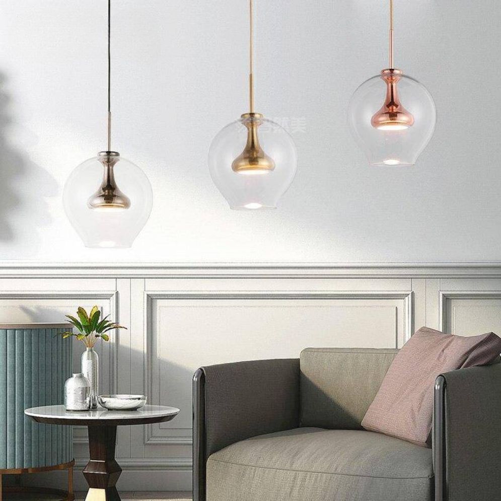 Suspension Design à Led en Métal Doré Boules en Verre Loft - Lumiine
