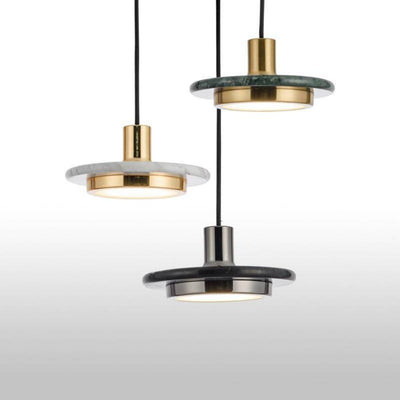 Suspension Design avec Abat-Jour Plat en Marbre Gianna - Lumiine