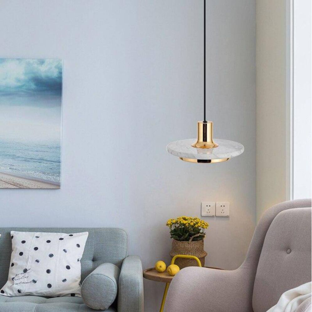 Suspension Design avec Abat-Jour Plat en Marbre Gianna - Lumiine