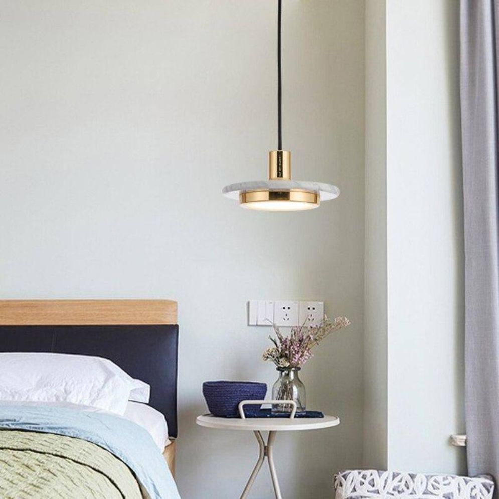 Suspension Design avec Abat-Jour Plat en Marbre Gianna - Lumiine
