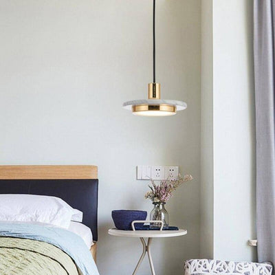 Suspension Design avec Abat-Jour Plat en Marbre Gianna - Lumiine