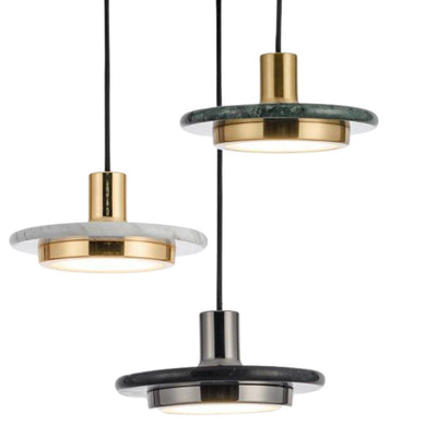 Suspension Design avec Abat-Jour Plat en Marbre Gianna - Lumiine