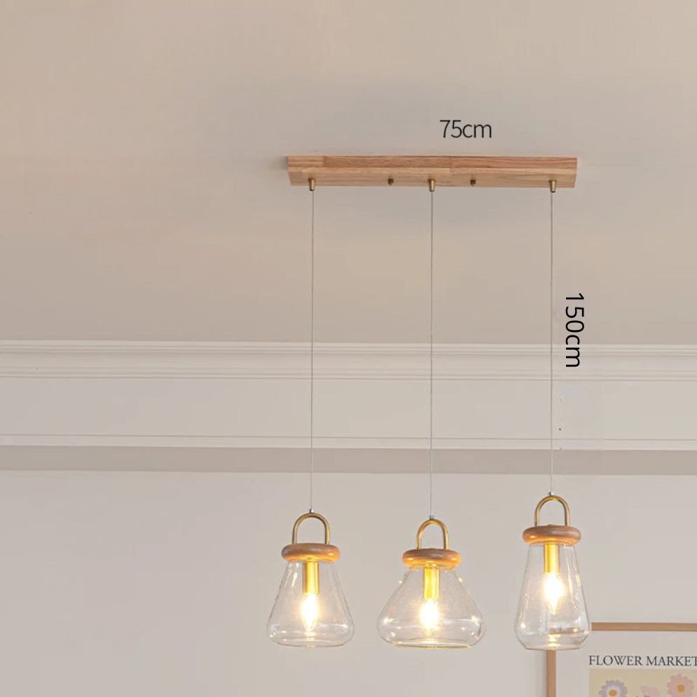 Suspension Design LED en Bois avec Abat-Jour Arrondi en Verre Nordic - Lumiine