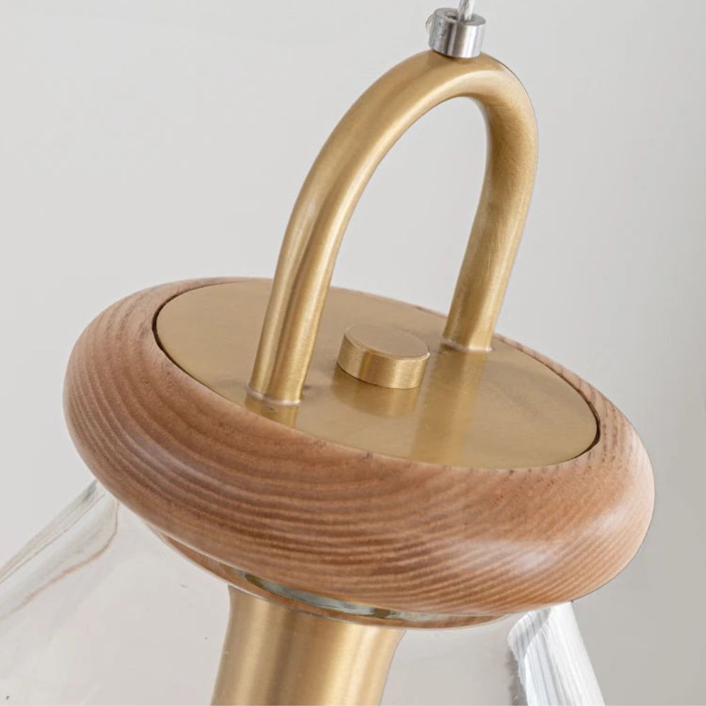 Suspension Design LED en Bois avec Abat-Jour Arrondi en Verre Nordic - Lumiine