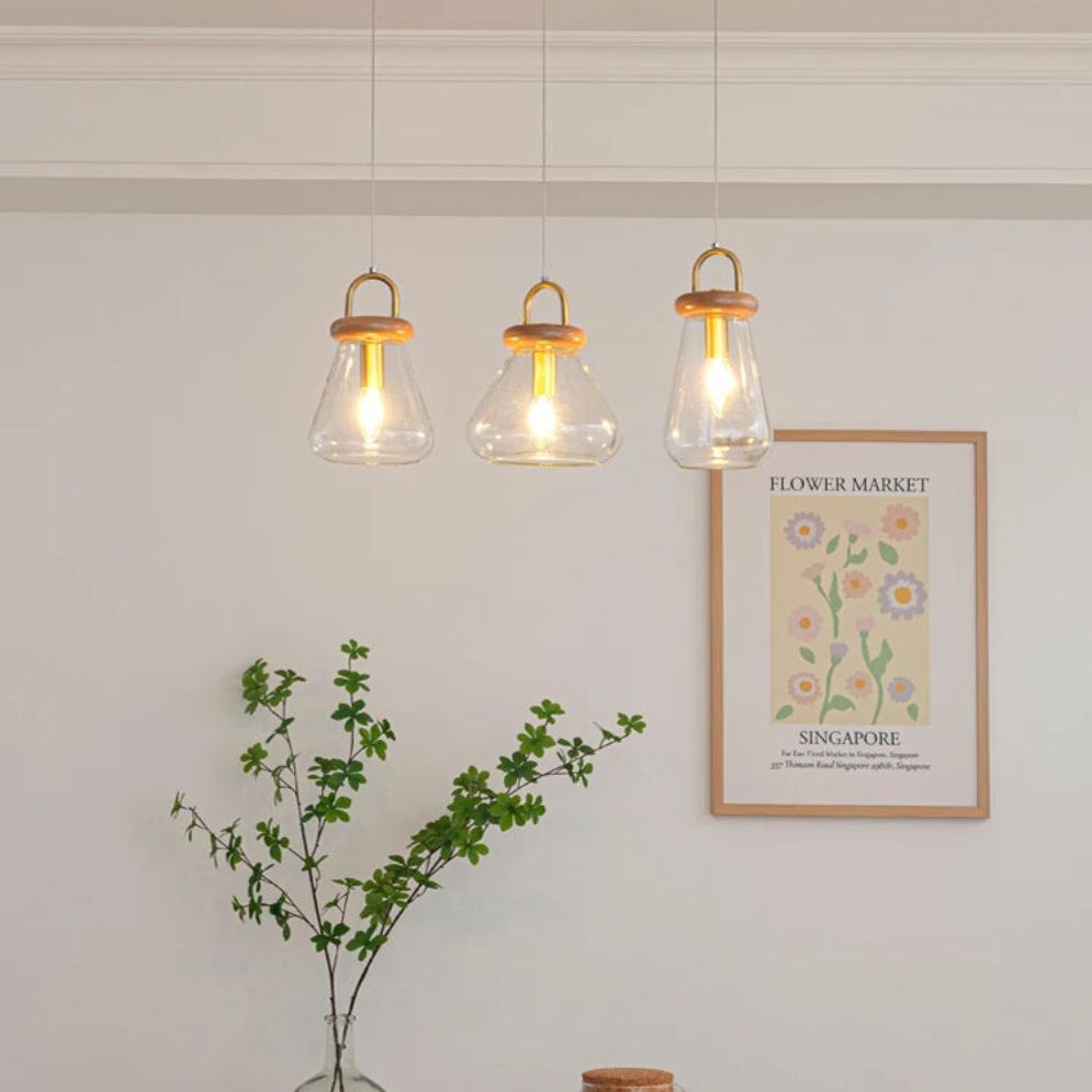 Suspension Design LED en Bois avec Abat-Jour Arrondi en Verre Nordic - Lumiine