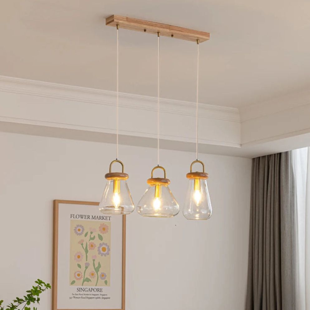 Suspension Design LED en Bois avec Abat-Jour Arrondi en Verre Nordic - Lumiine