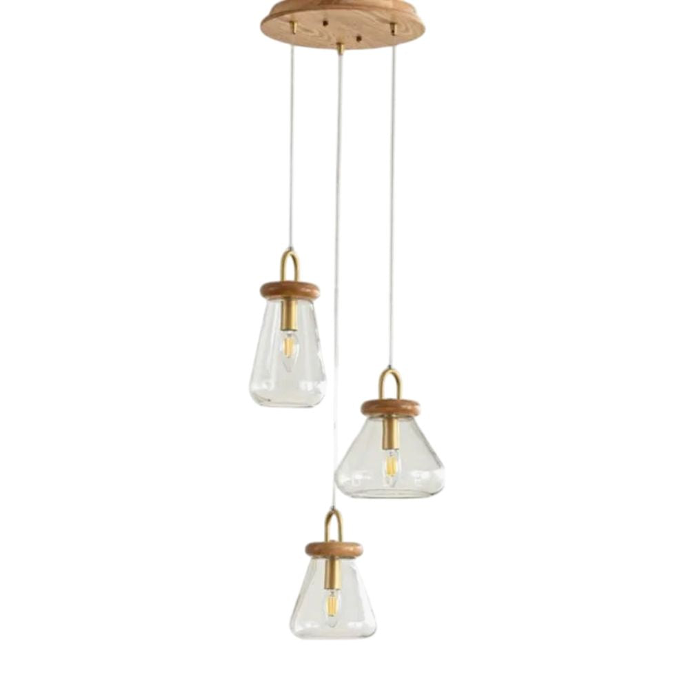 Suspension Design LED en Bois avec Abat-Jour Arrondi en Verre Nordic - Lumiine