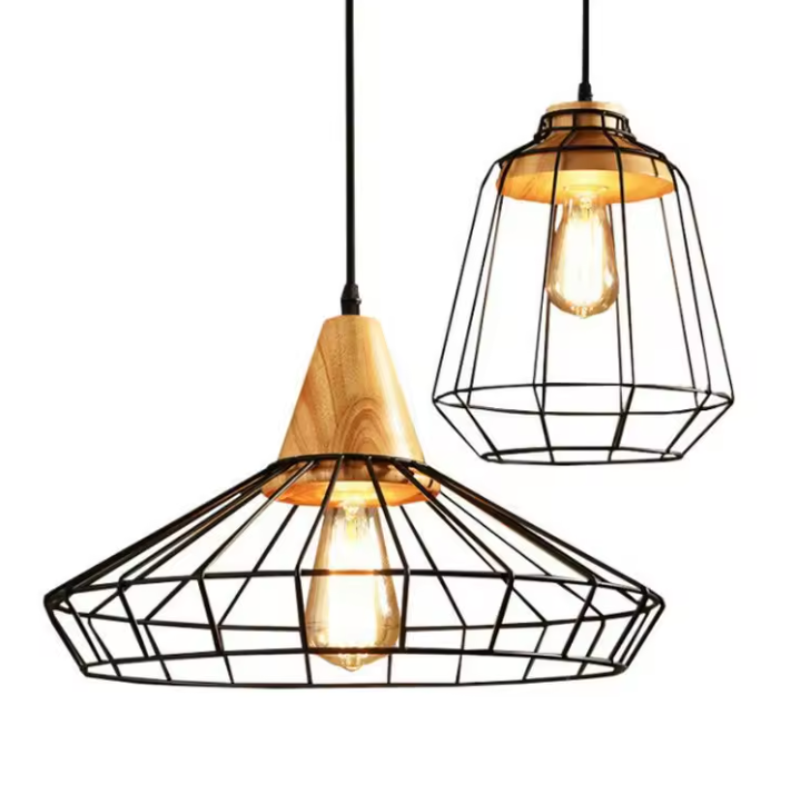 Suspension Design Led en Bois et Cage de Couleur