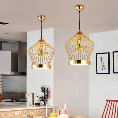 Suspension Design Led Oiseau Dans Cerceau Doré - Lumiine