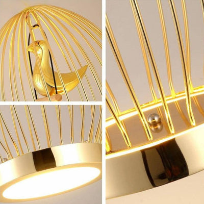 Suspension Design Led Oiseau Dans Cerceau Doré - Lumiine