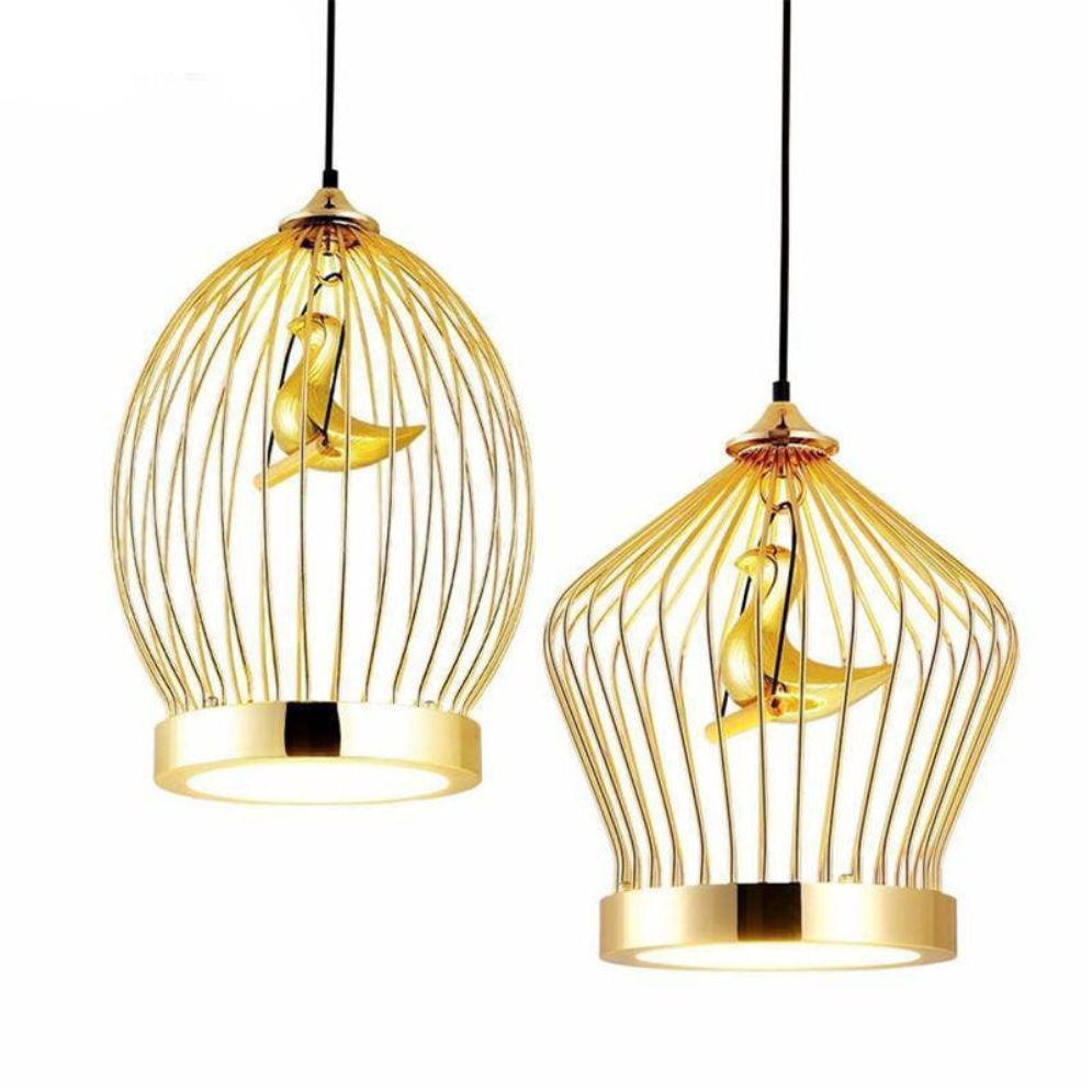 Suspension Design Led Oiseau Dans Cerceau Doré - Lumiine