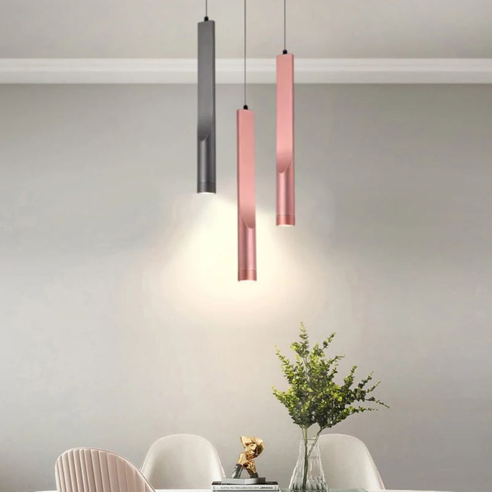 Suspension Design Led Tube Lumineux Doré ou Noir Amias - Lumiine
