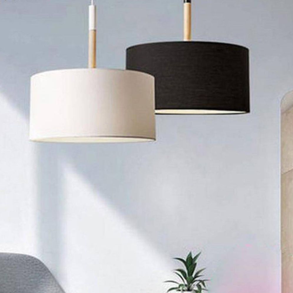 Suspension en Tissu avec Abat-Jour Noir ou Blanc